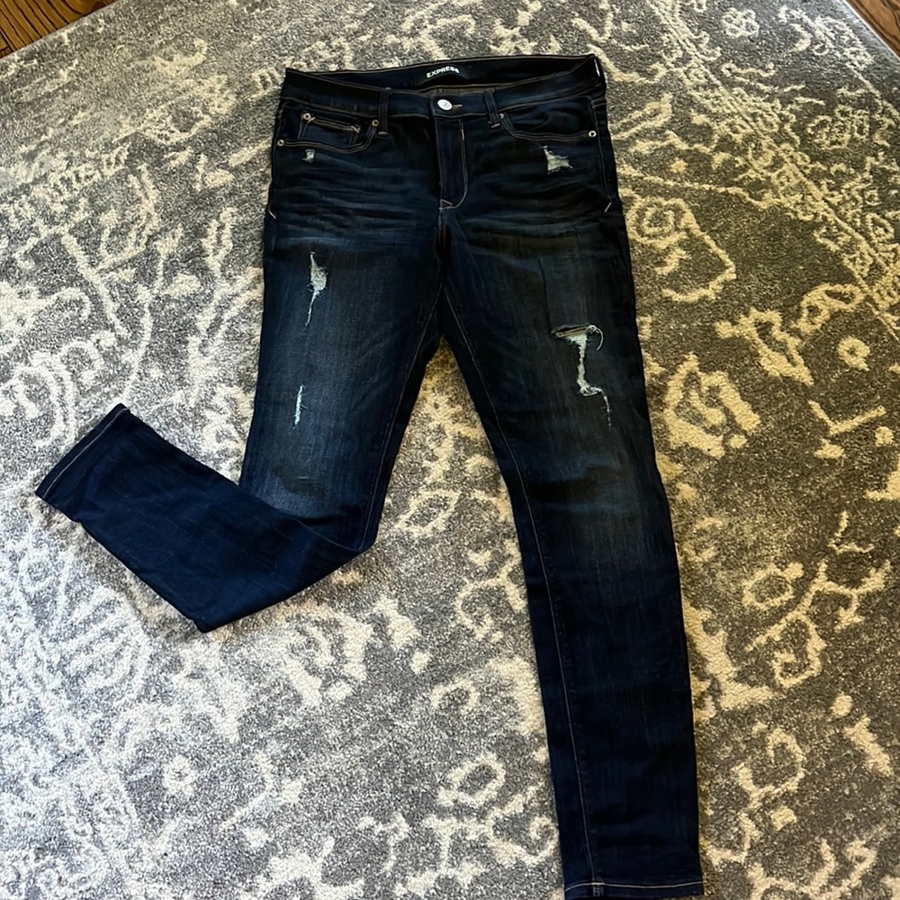 Express Distressed Dark Wash Denim Leggings